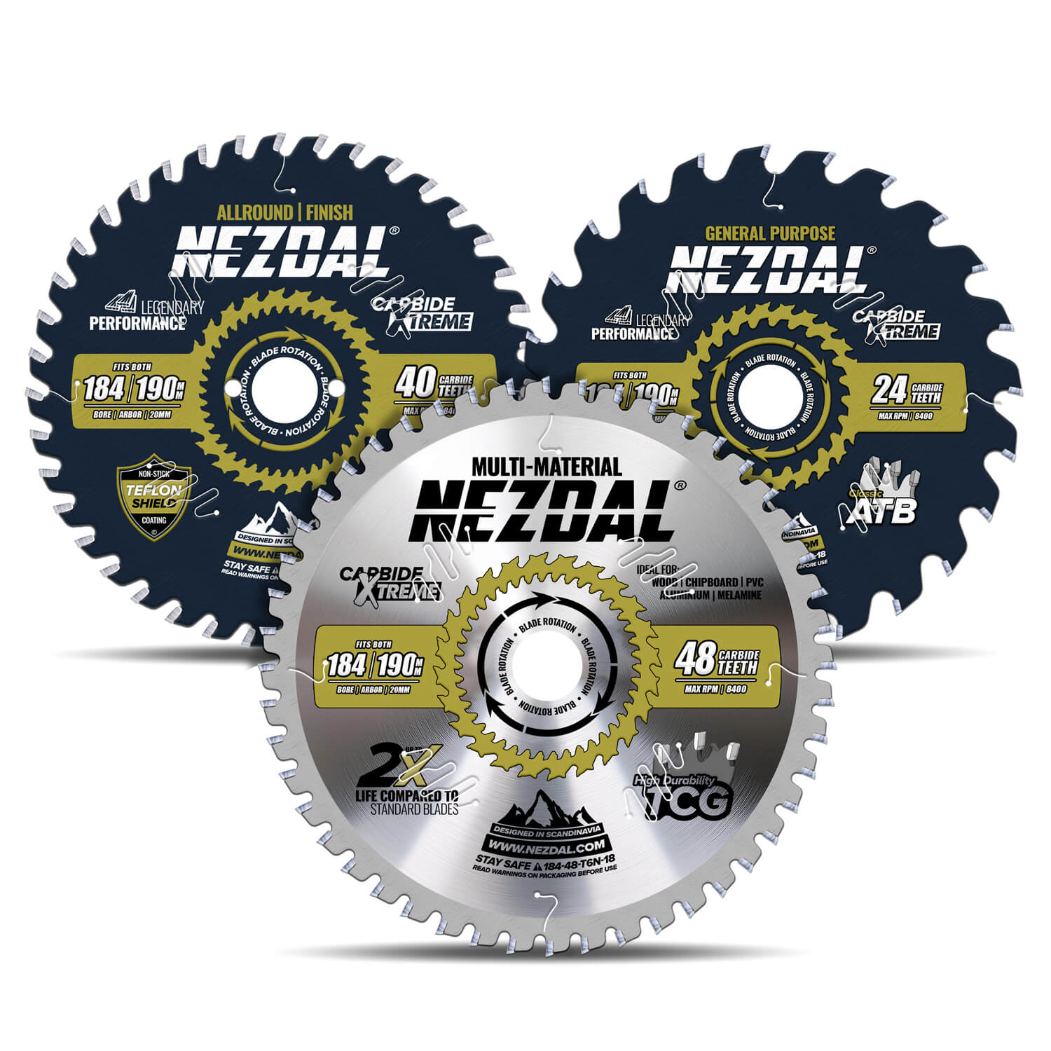 184/190mm Trio | 24, 40, 48T | Generel brug, Fin snitkvalitet, Multi-Material | 20/16/15,87mm centerhul
