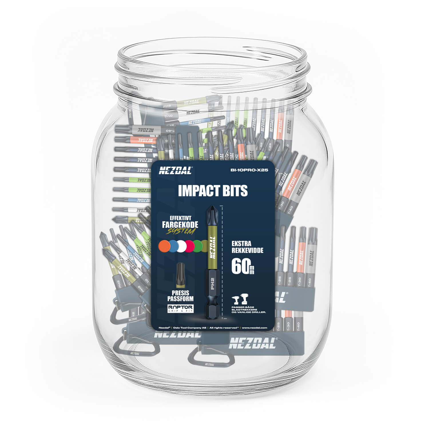 Tømrerens Favoritter MegaPack | 25 sæt | 60mm længde | Farvekodet | Perfekt pasform | 10 stk bits