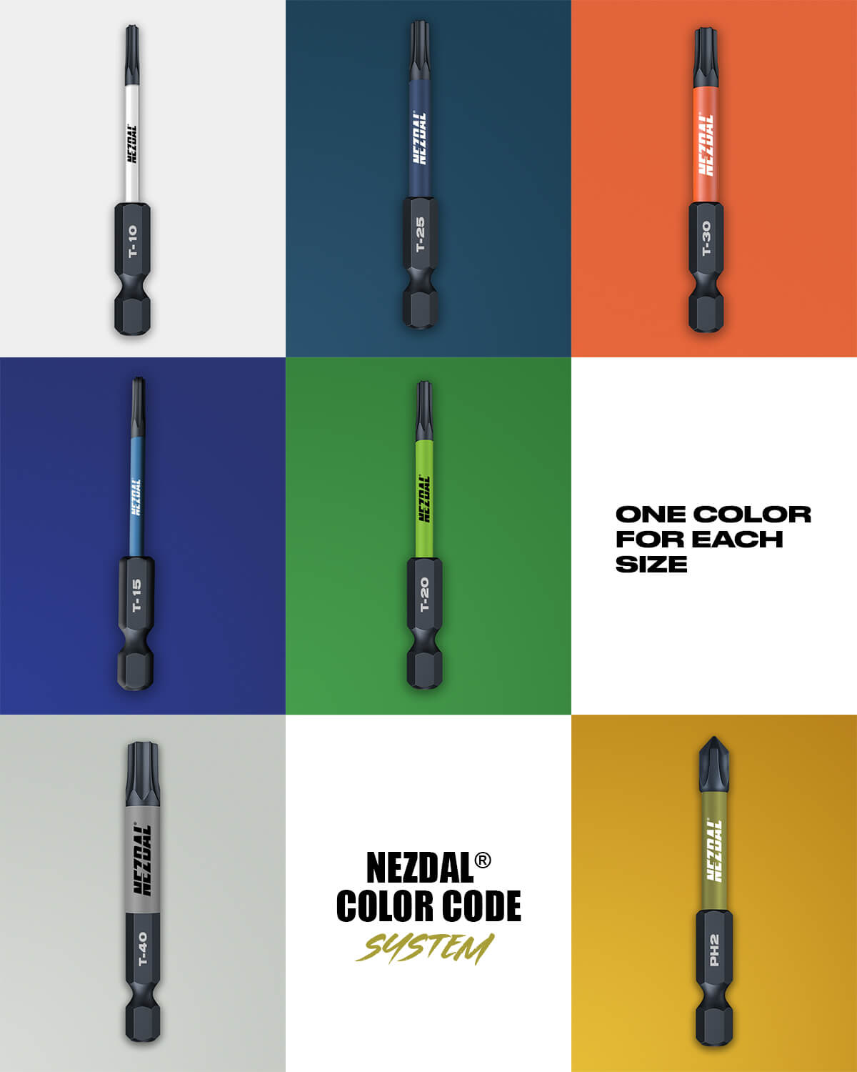 Tømrerens Favoritter MegaPack | 25 sæt | 60mm længde | Farvekodet | Perfekt pasform | 10 stk bits