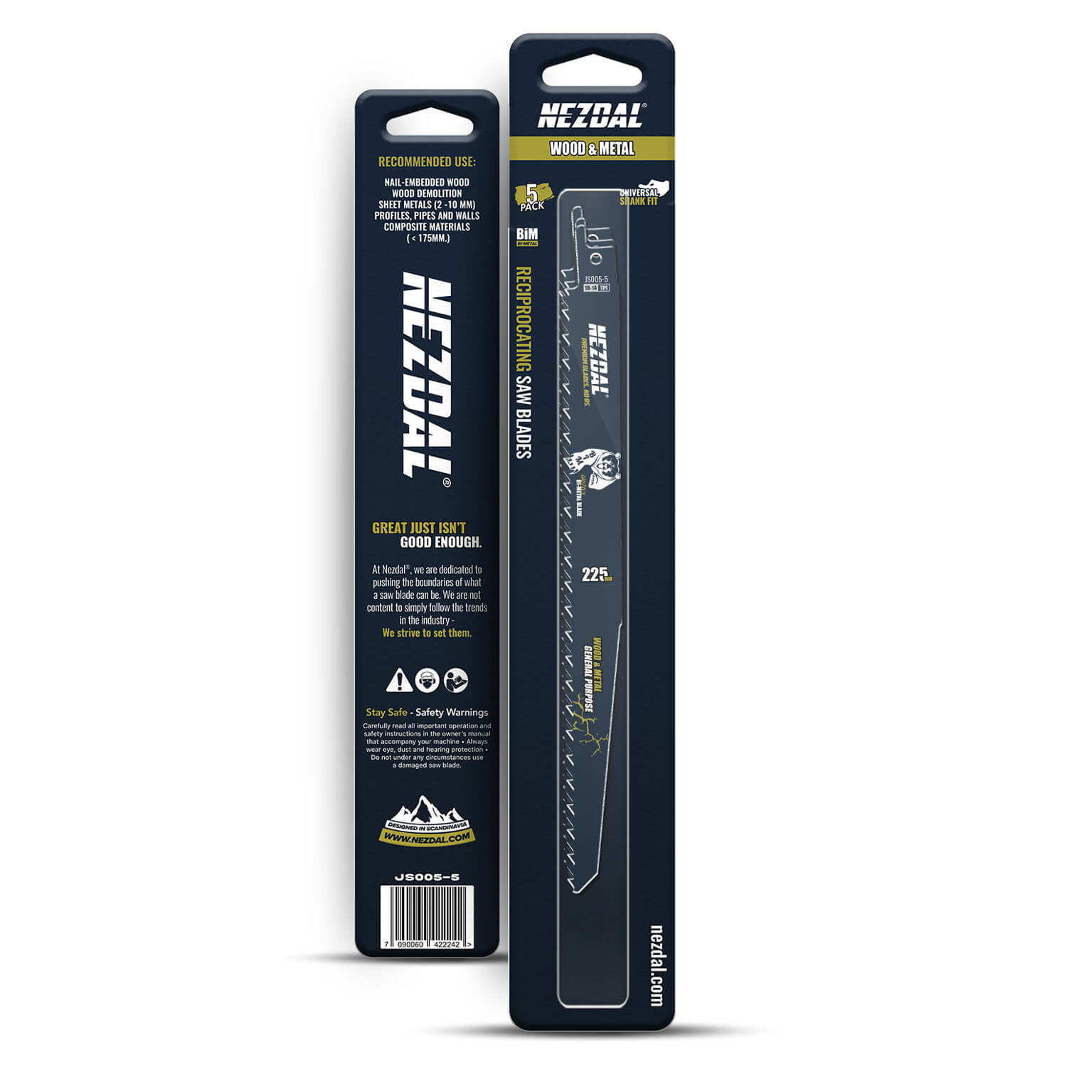 225mm | Multi-Material | Træ & Metal | Bajonetsavklinger | 5 stk