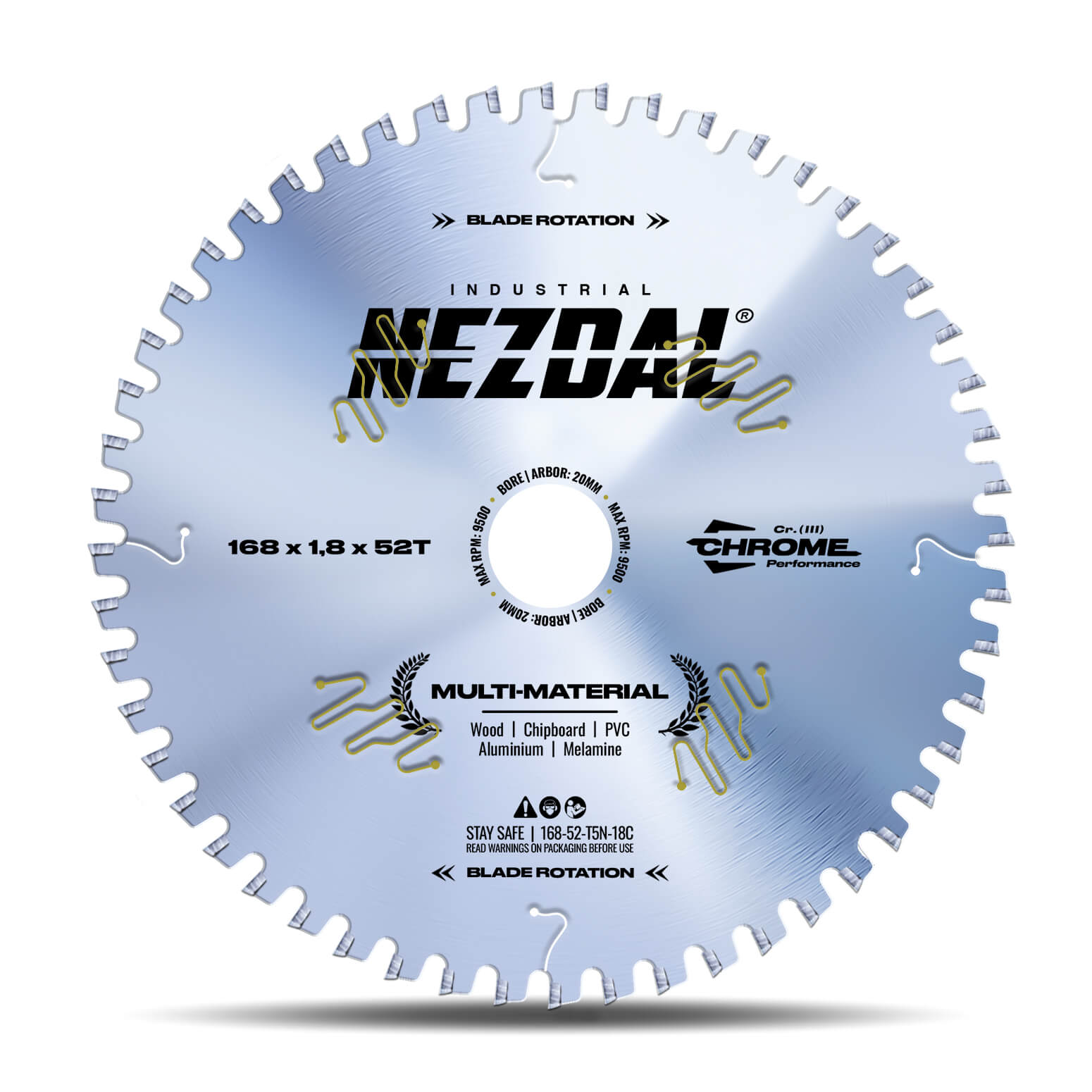 168mm | 52T | Multi-Material | Fin snitkvalitet | Industriel kvalitet