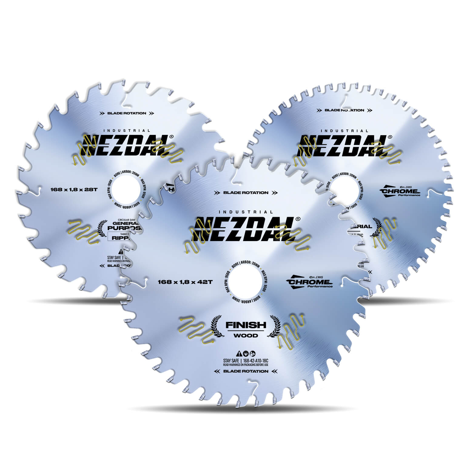 168mm Trio | 28, 42, 52T | Generel brug, Fin snitkvalitet, Multi-Material | Industriel kvalitet