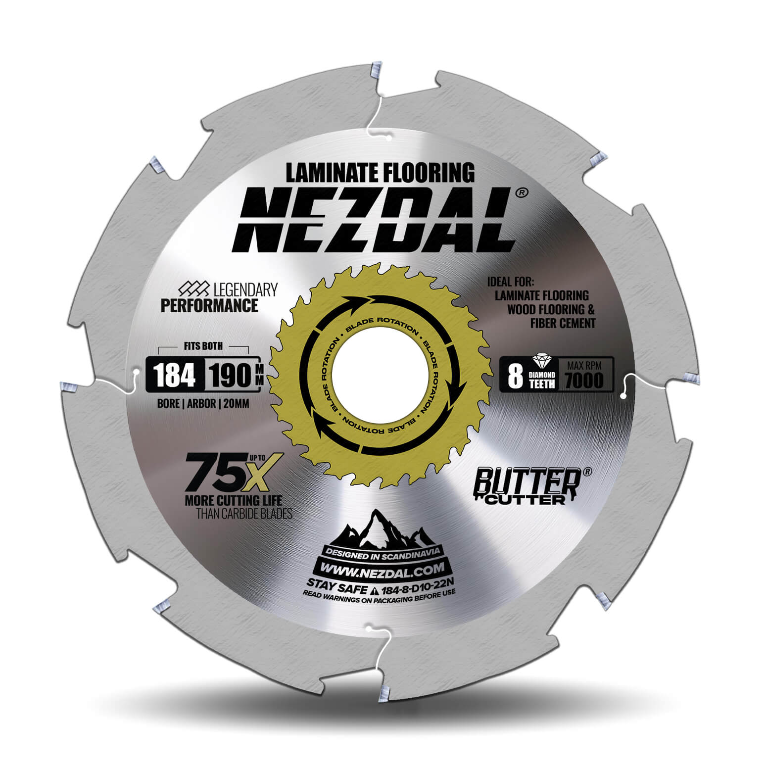 184/190mm | Laminatgulv, Fibercement | Diamanttænder | 75X levetid | 30mm centerhul