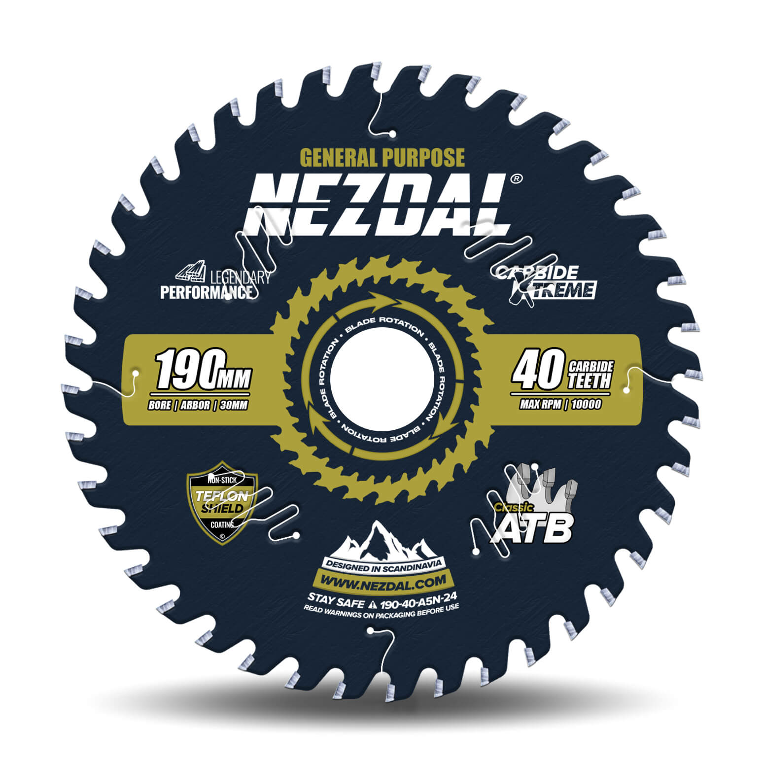 190mm | 40T | Generel brug | Træ | 30mm centerhul | Kap/geringssav