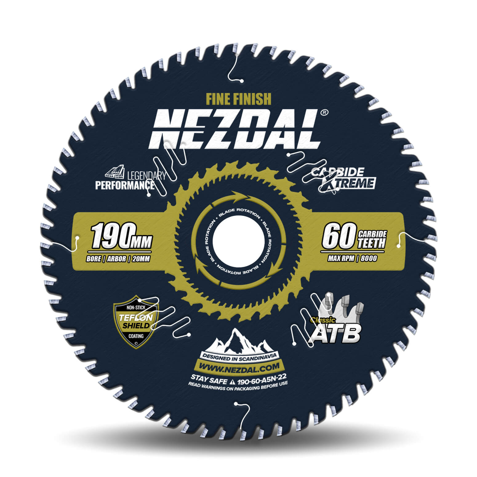 190mm | 60T | Superfin snitkvalitet | Træ | 20mm centerhul | Kap/geringssav