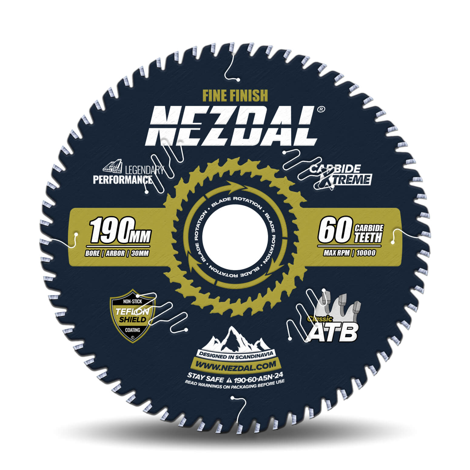 190mm | 60T | Superfin snitkvalitet | Træ | 30mm centerhul | Kap/geringssav