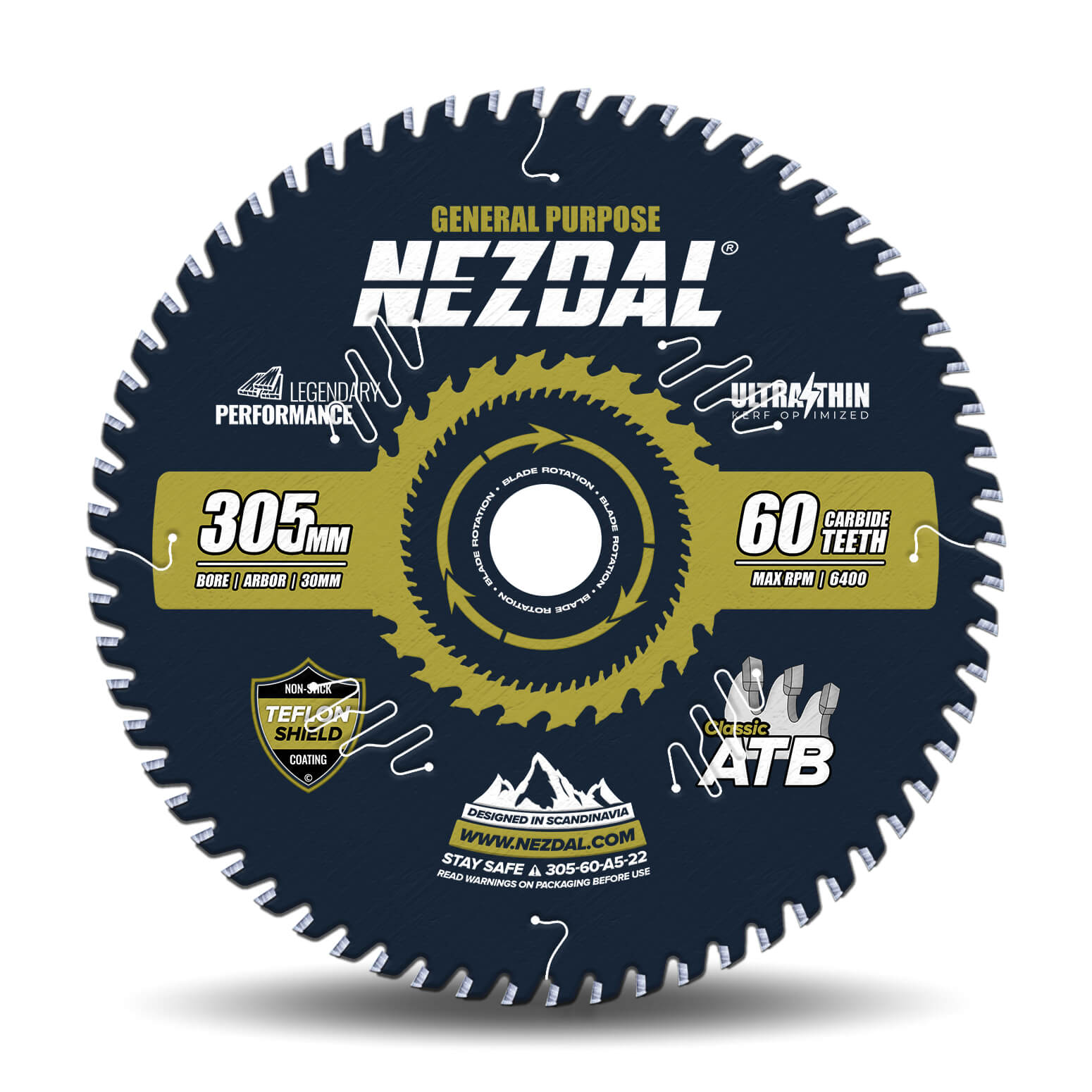 305mm | 60T | Generel brug | Træ | Ultratynd snitbredde | Ideel til batteridrevne save