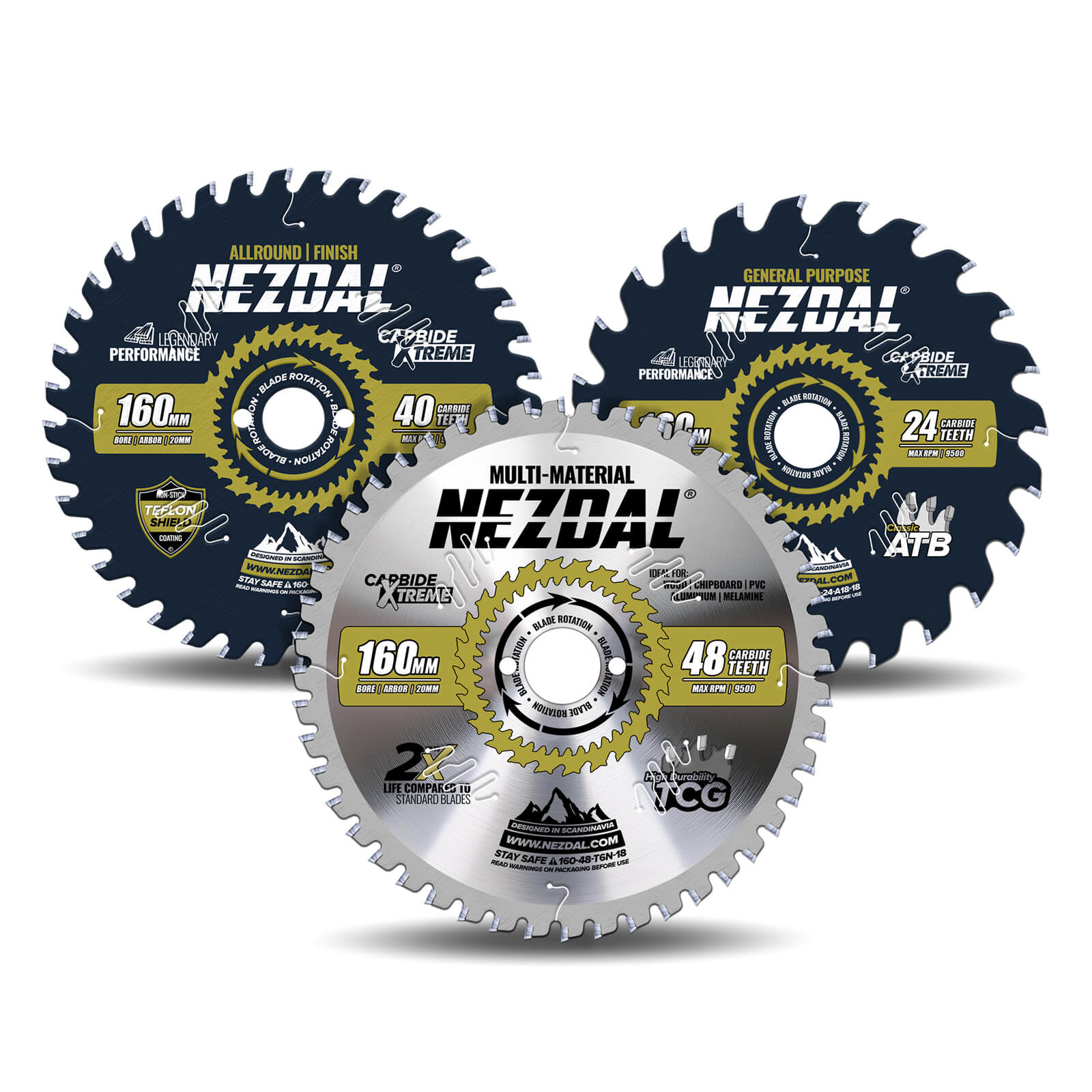 160mm Trio | 24, 40, 48T | Generel brug, Fin snitkvalitet, Multi-Material | 1,8mm snitbredde