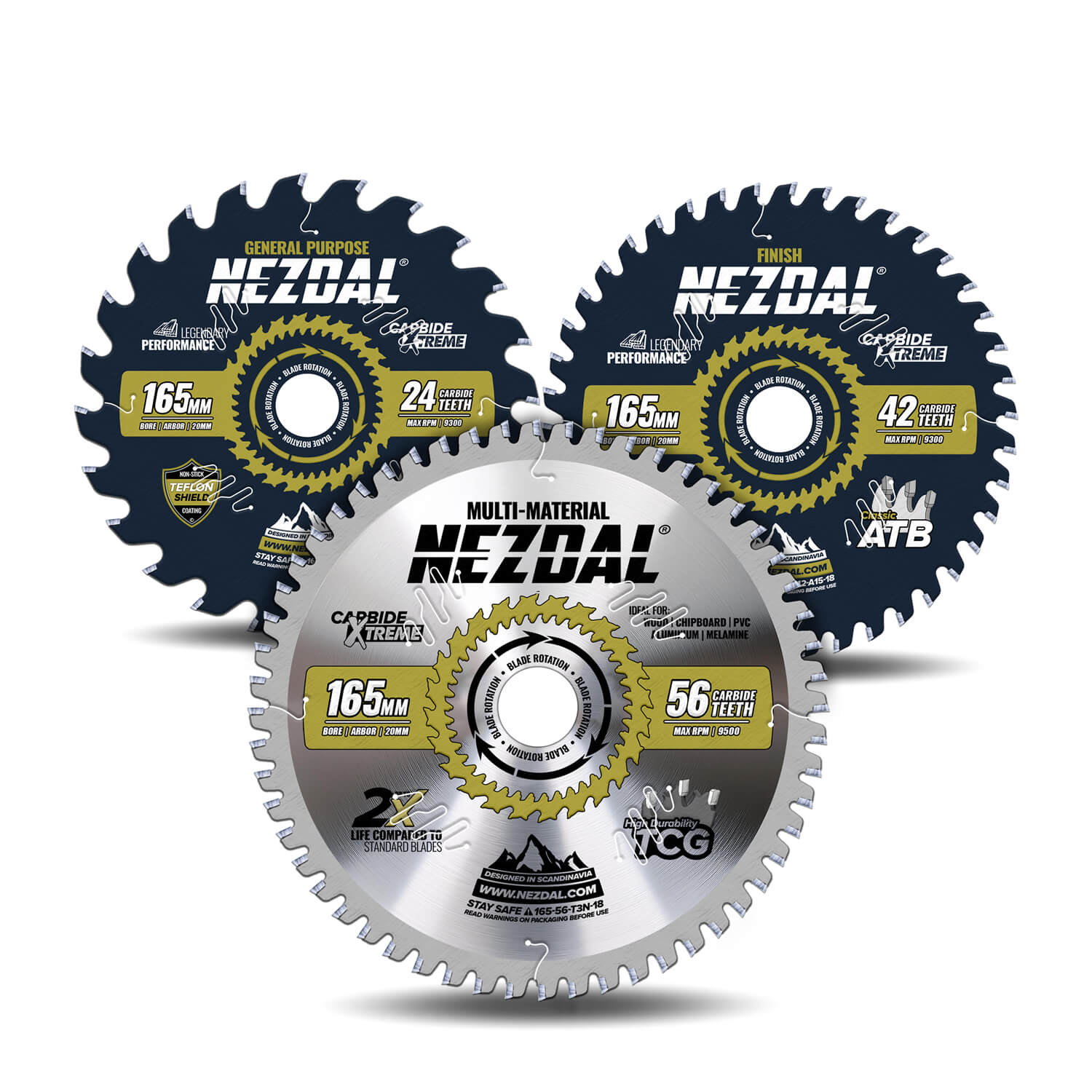 165mm Trio | 24, 42, 56T | Generel brug, Fin snitkvalitet, Multi-Material | 1,8mm snitbredde | Bestseller