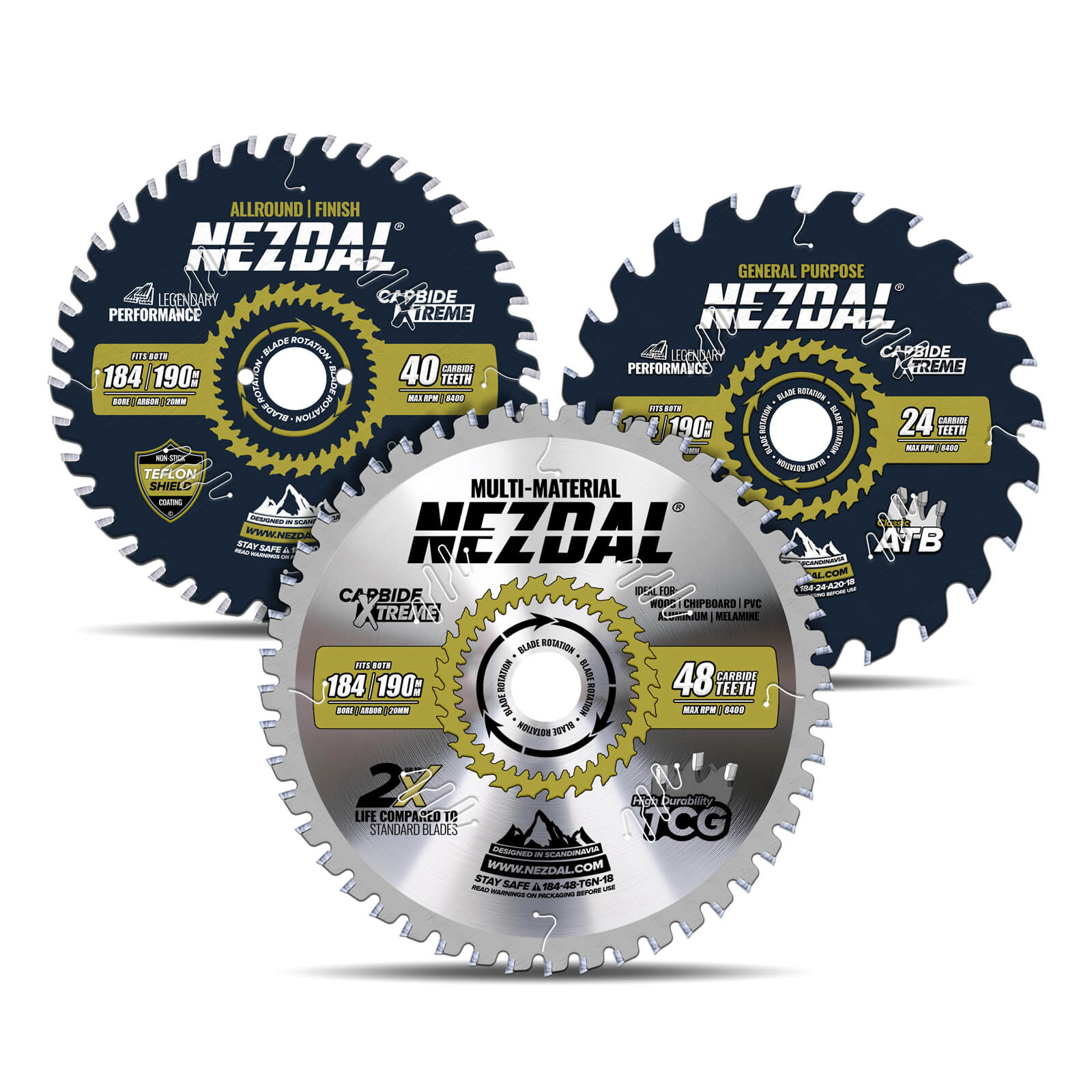 184mm Trio | 24, 40, 48T | Generel brug, Fin snitkvalitet, Multi-Material | 30mm centerhul