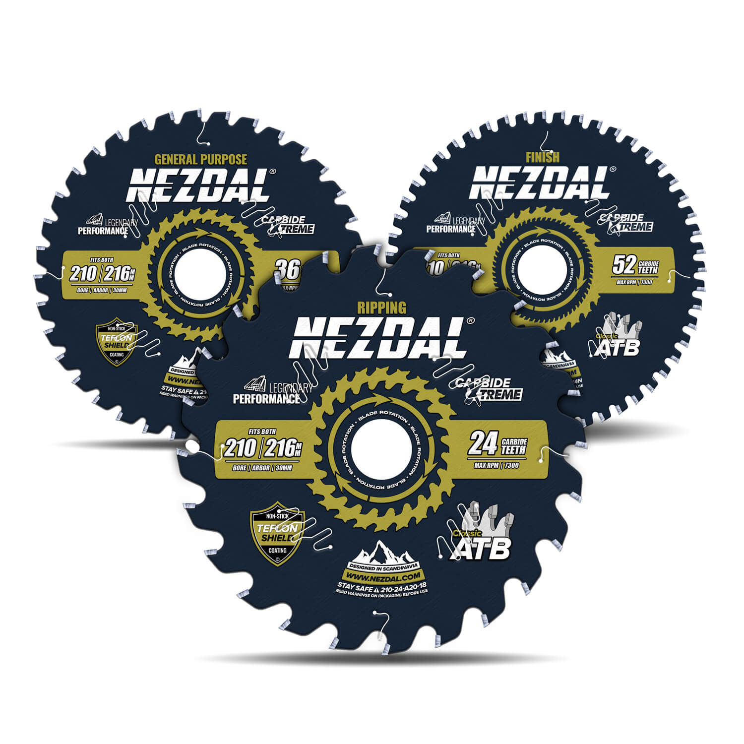 210mm Trio | 24, 36, 52T | Kløvning, Generel brug, Fin snitkvalitet | 2,4mm snitbredde | Bordsav & håndrundsav