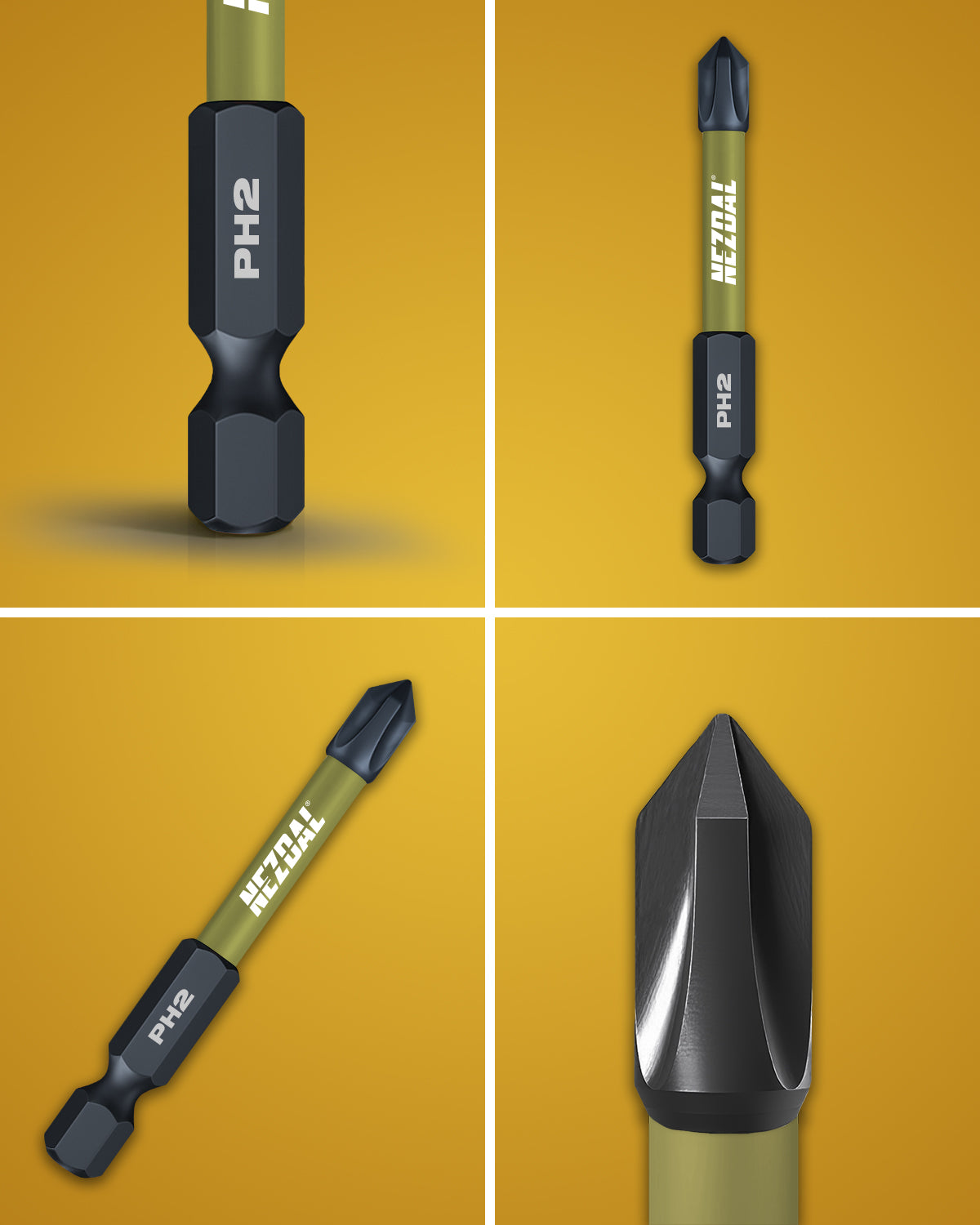 PH2 | Bits | 60mm længde | Farvekodet | Perfekt pasform | Slagskruemaskine, Skruemaskine | 2 stk