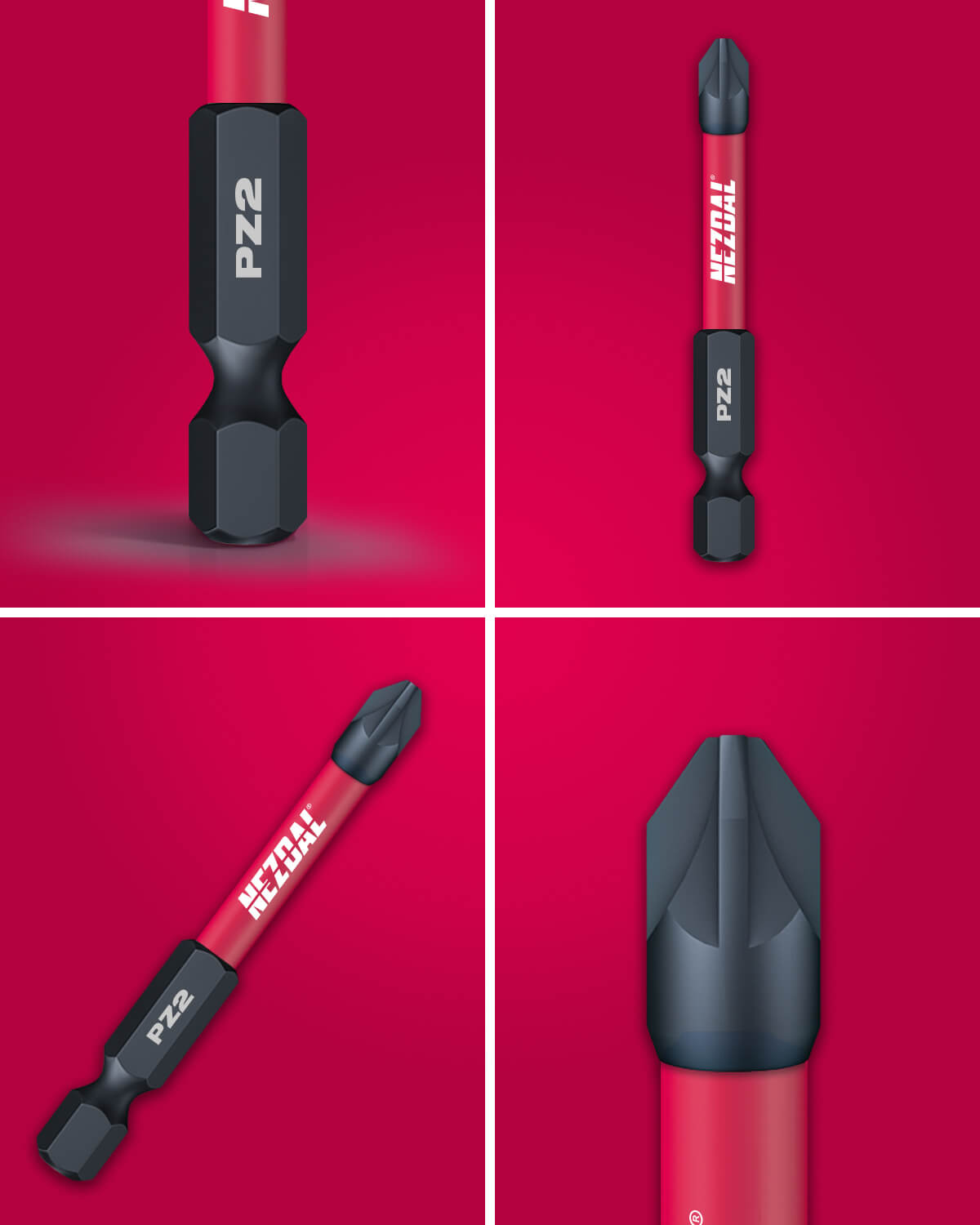 PZ2 | Bits | 60mm længde | Farvekodet | Perfekt pasform | Slagskruemaskine, Skruemaskine | 2 stk