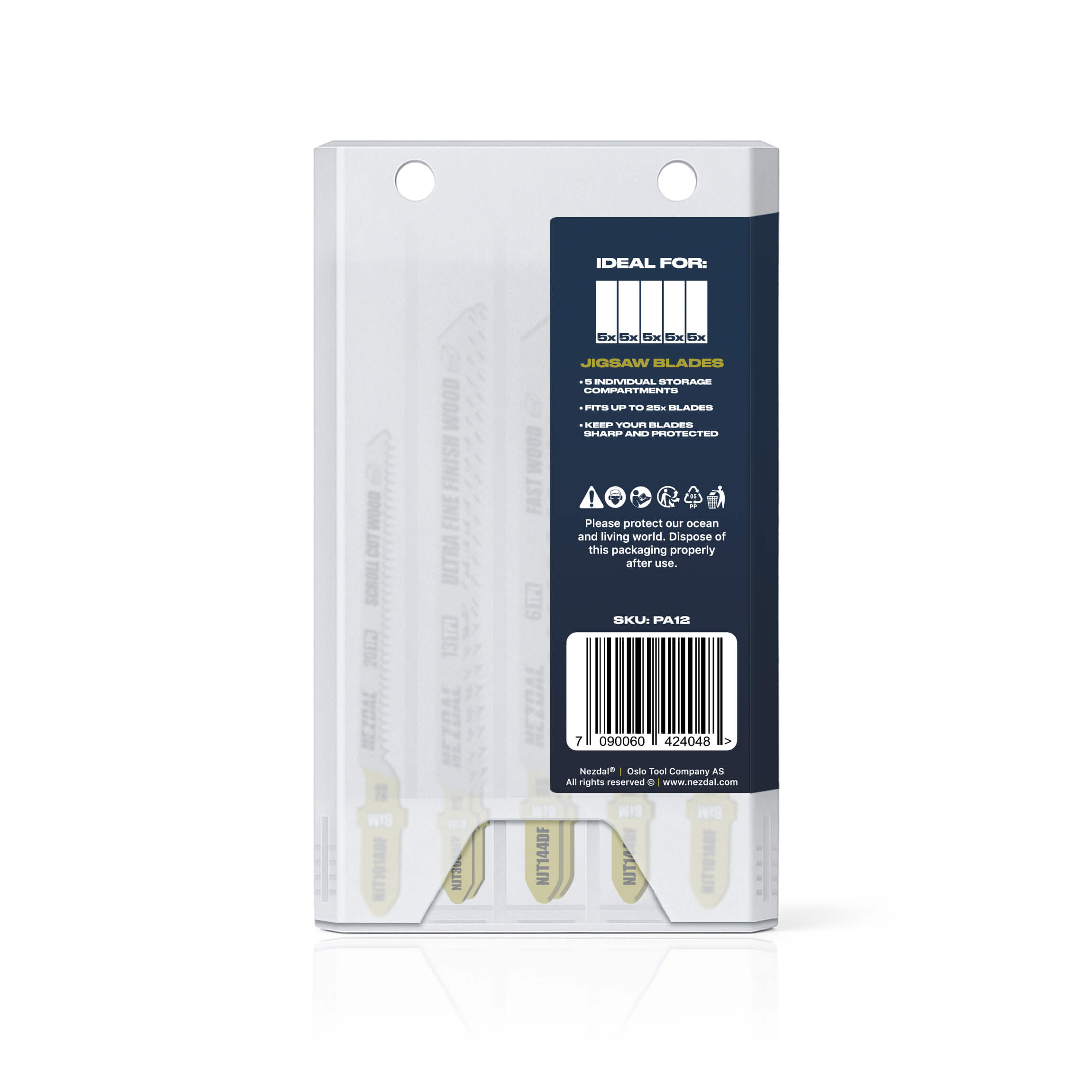 Opbevaringsboks | Stiksavsklinger | 5 separate rum | Rummer 25–40 klinger pr. boks | Passer perfekt i lommen