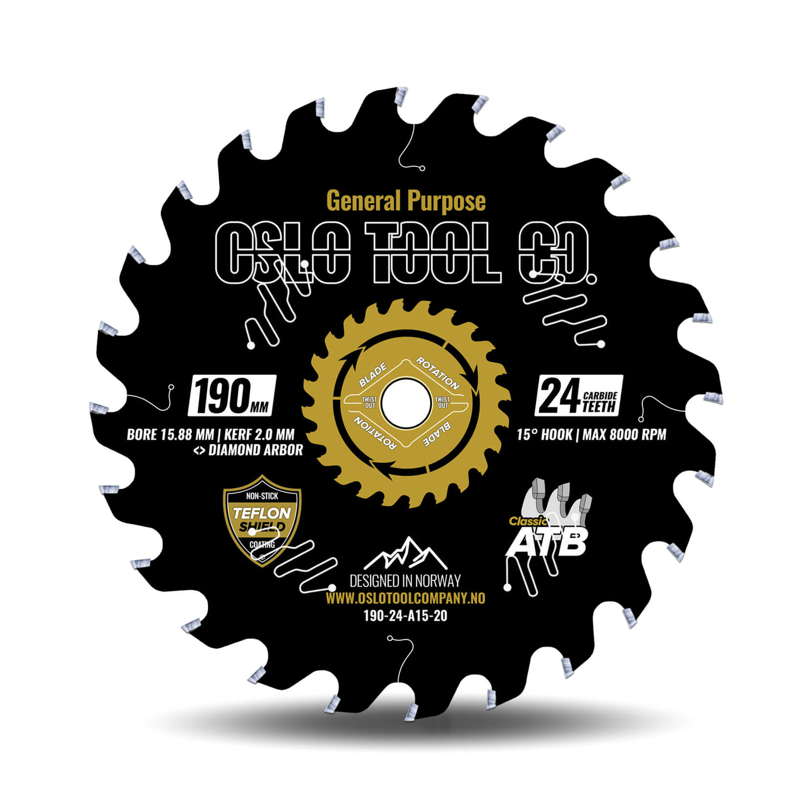 190mm | 24T | Generel brug | Træ | Diamantformet centerhul | Passer kun til DeWalt DCS577 54V Flexvolt